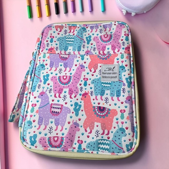 Unbranded Other - Llama Print Multi Layer High Capacity Colored Pencil Case Art Organizer Bag